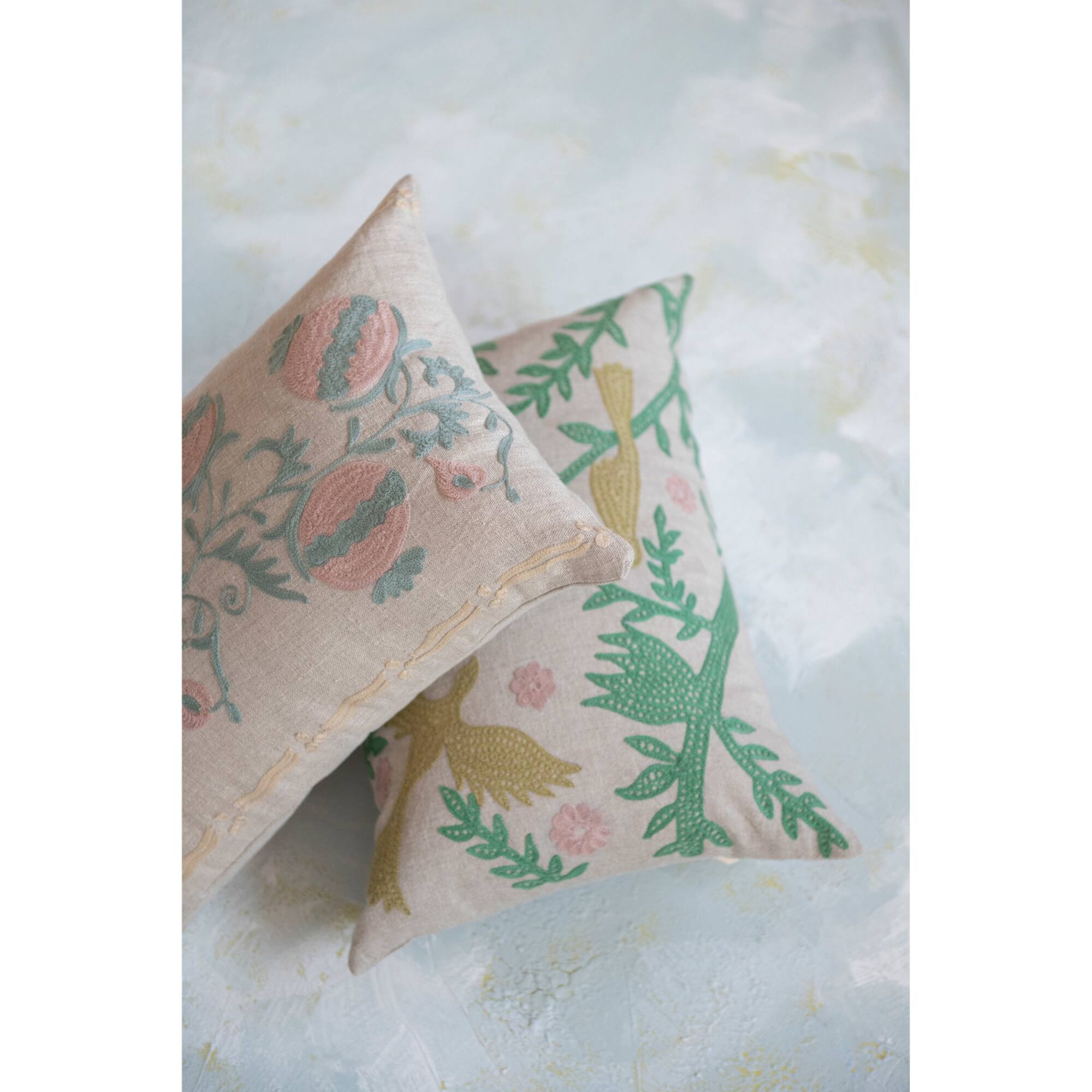 Hello Honey® Bird Embroidery Cotton Chambray Lumbar Pillow